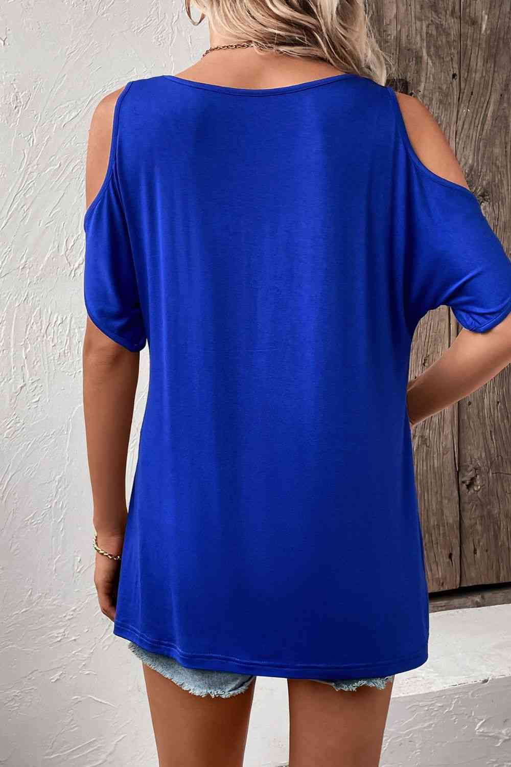 Round Neck Cold-Shoulder Top