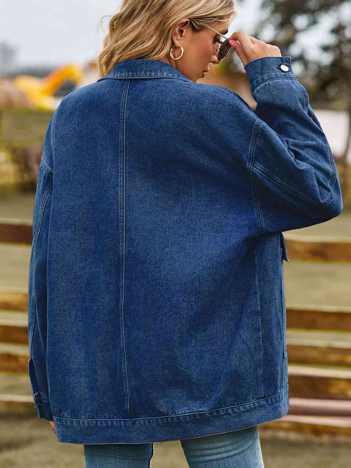 Veste en jean à épaules tombantes avec poches