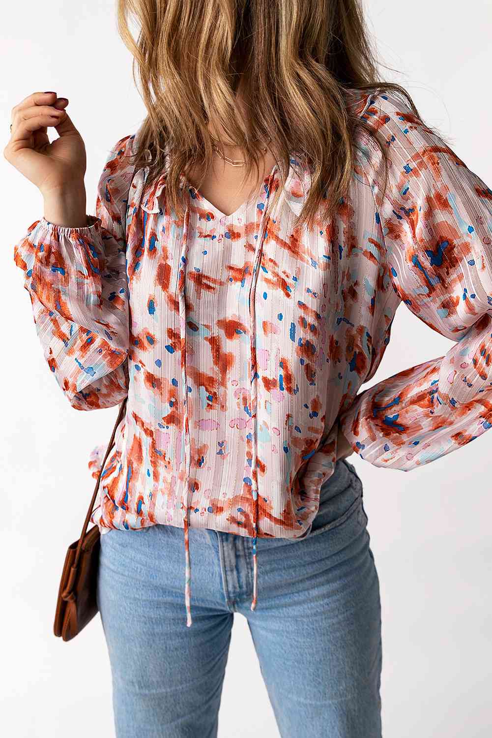 Printed Ruffled Balloon Sleeve Blouse