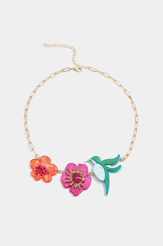 Collier à décor de strass avec fleurs et oiseaux