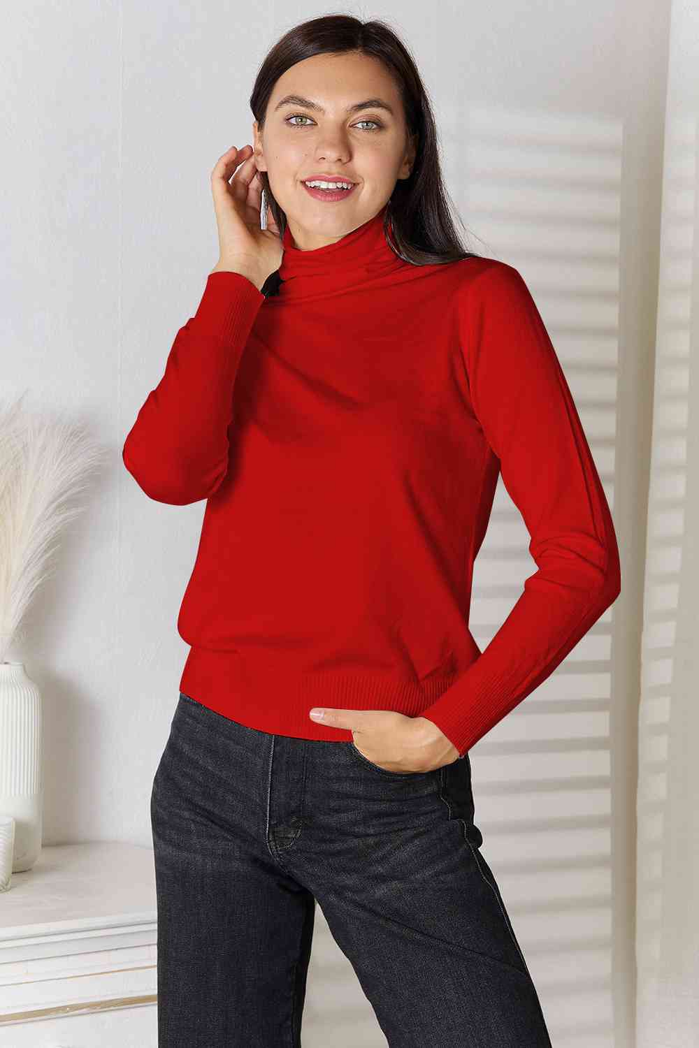 Full Size Turtleneck Long Sleeve Knit Top