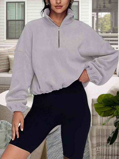 Half-Zip Collared Drop Shoulder Fleece Sweatshirt