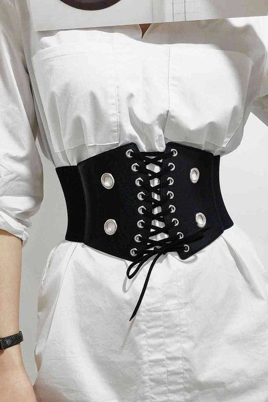 Ceinture corset à lacets sur le devant en cuir PU