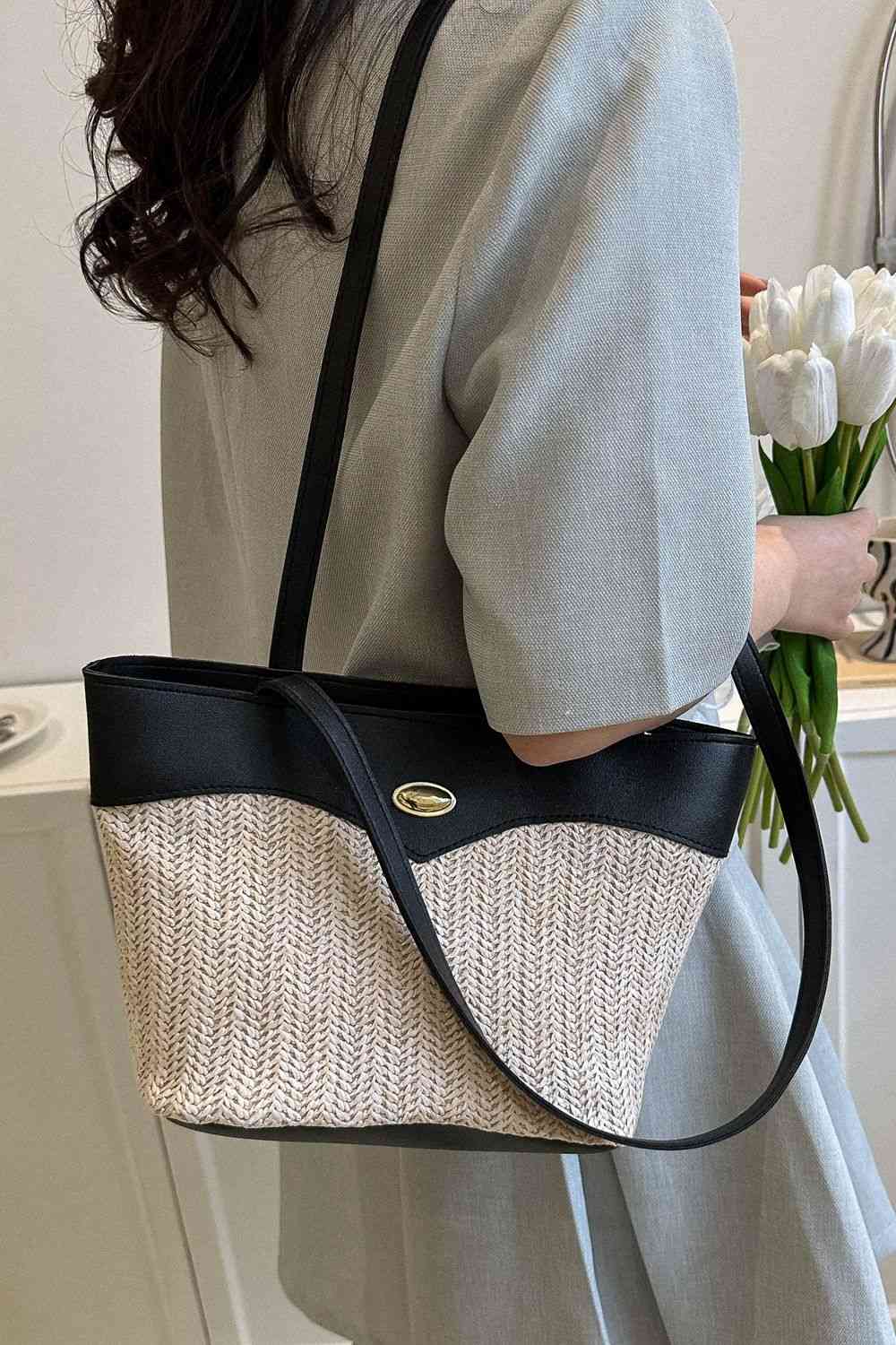 Sac fourre-tout en PU en paille bicolore