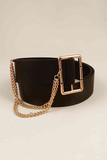 Ceinture large en cuir PU avec chaîne