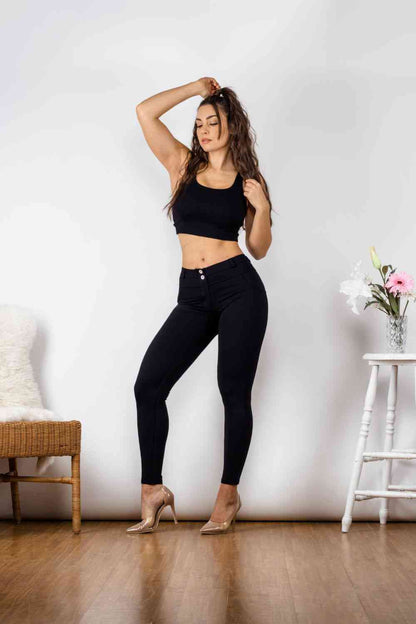 Legging boutonné avec détails contrastés pleine taille