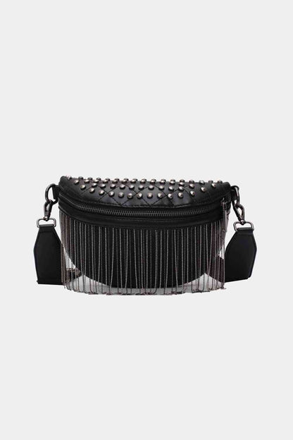 Sac à bandoulière clouté en cuir PU avec franges