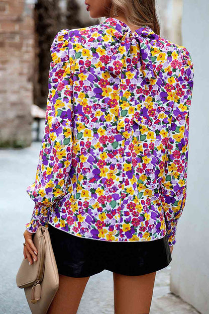 Printed Smocked Puff Sleeve Blouse