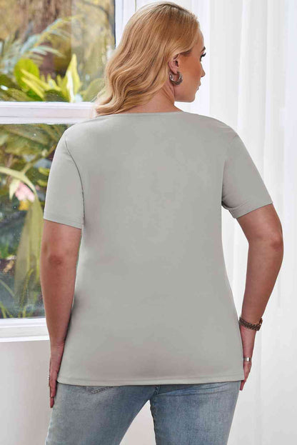 T-shirt Découpé à Manches Courtes et Col Rond de Grande Taille