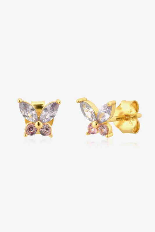 Inlaid Zircon Butterfly-Shaped Stud Earrings