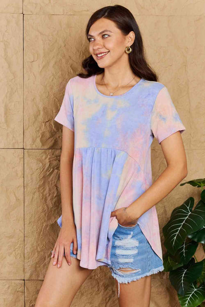 Heimish In The Mix Full Size Tie Dye Print Babydoll Top