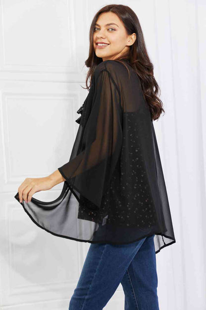 Melody Just Breathe Kimono en mousseline de soie pleine taille en noir