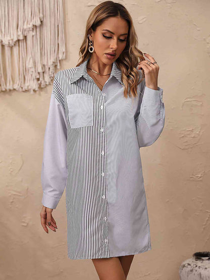 Robe chemise rayée à manches longues