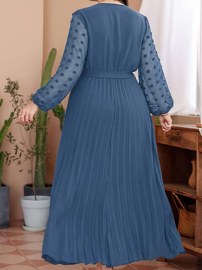 Robe Longue à Pois Suisse avec Lien à la Taille de Grande Taille