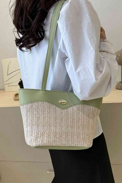 Sac fourre-tout en PU en paille bicolore