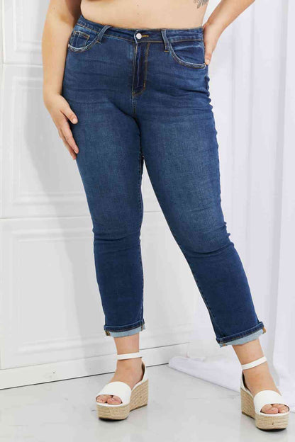 Jean boyfriend taille haute avec revers Judy Blue Crystal