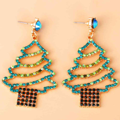 Boucles d'oreilles arbre de Noël en alliage de strass