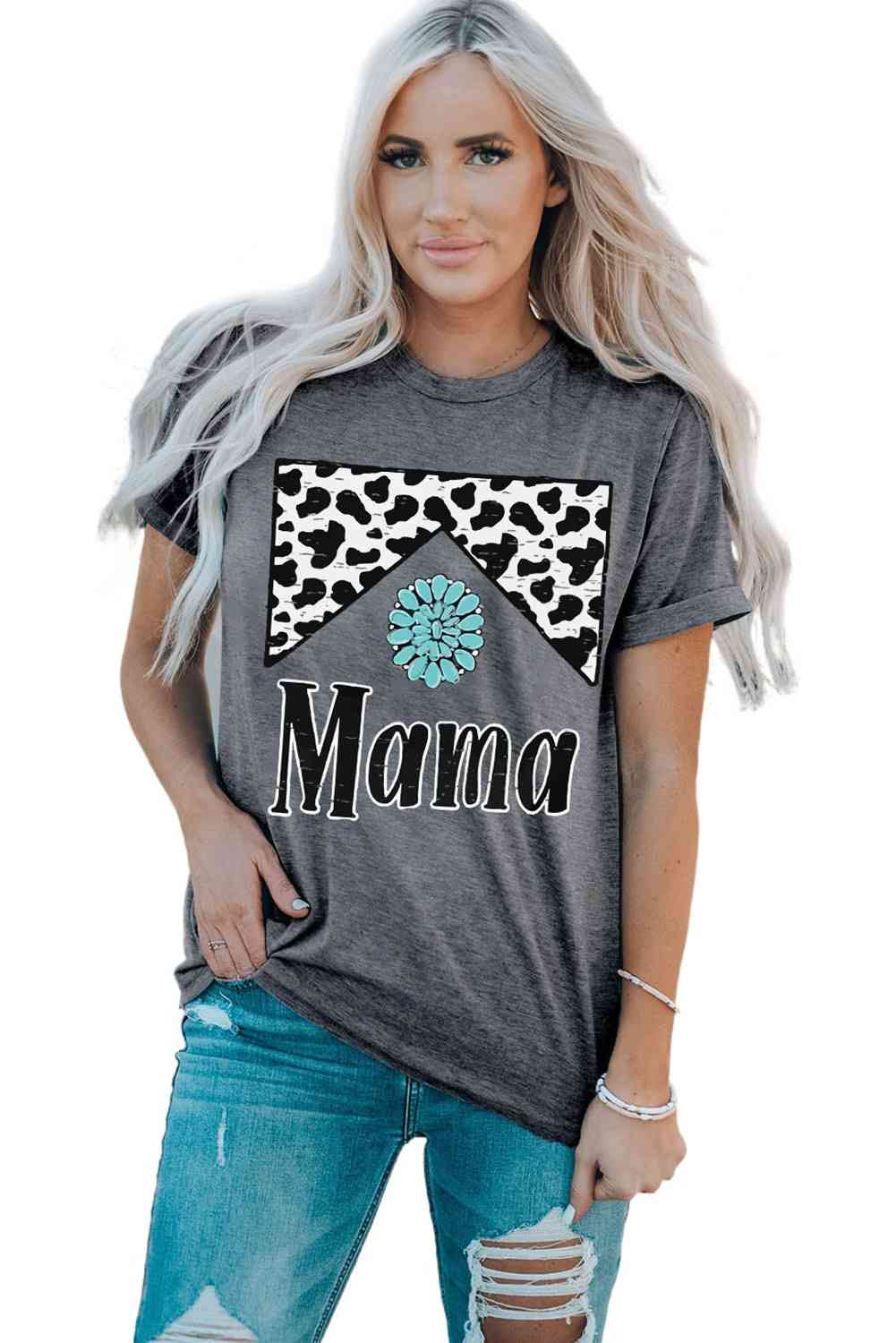 MAMA Graphic T-shirt à manches retroussées et col rond