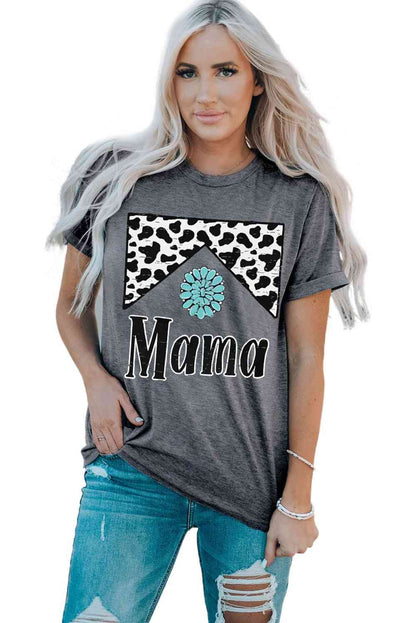 MAMA Graphic T-shirt à manches retroussées et col rond