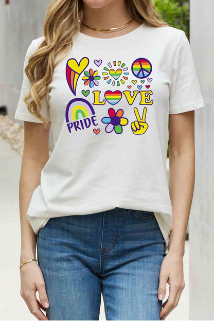 Camiseta de algodón con gráfico LOVE PRIDE de tamaño completo de Simply Love