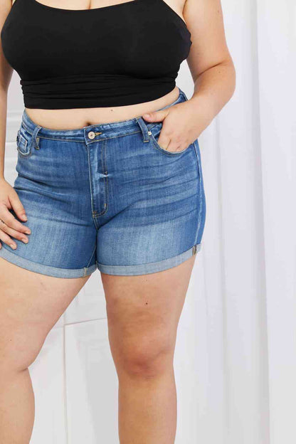 Kancan - Short en jean taille haute taille moyenne délavé à la pierre