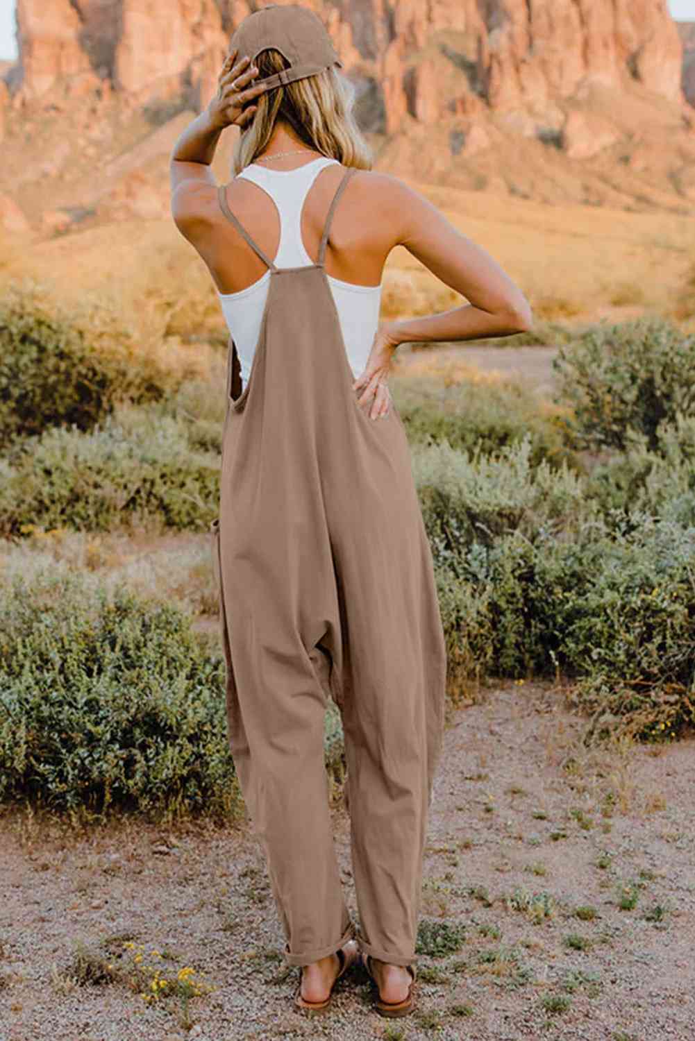 V-Neck Sleeveless Jumpsuit with Pocket