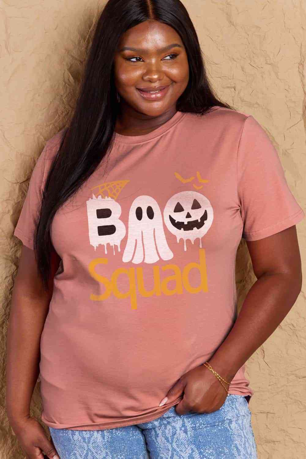 Camiseta de algodón con gráfico BOO SQUAD de talla grande de Simply Love