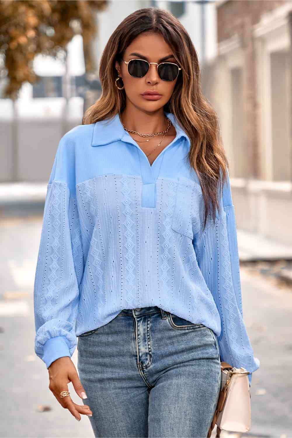 Blusa de manga larga con cuello Johnny