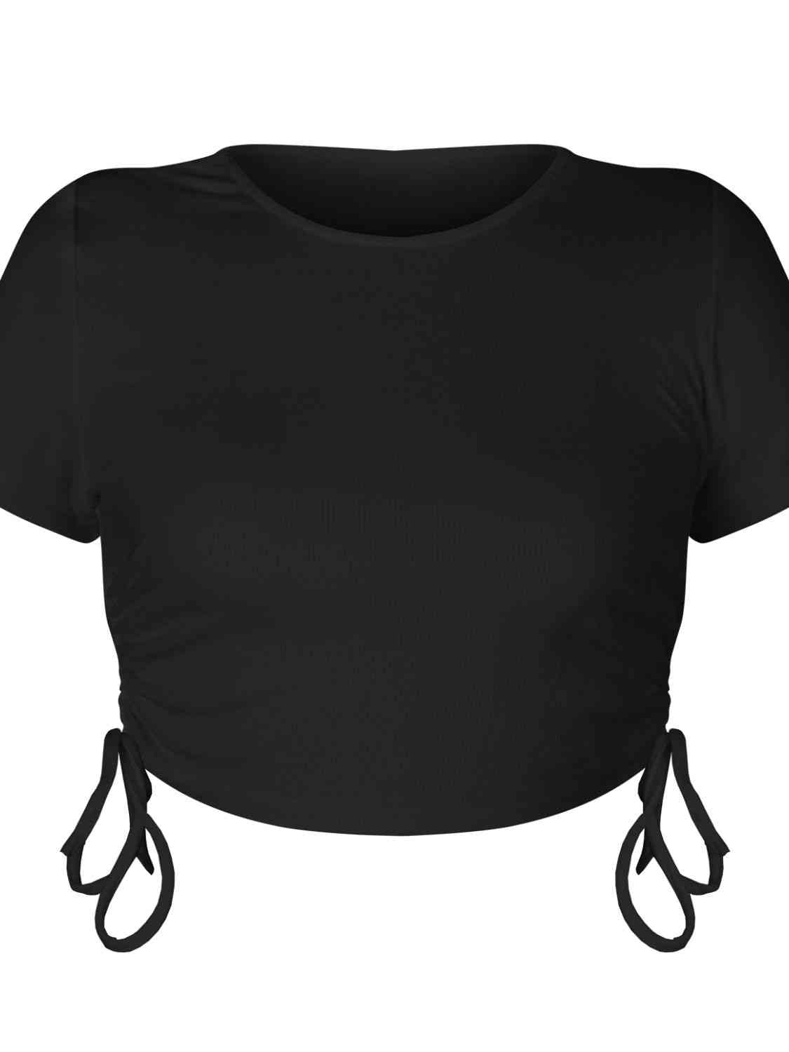 Round Neck Short Sleeve Drawstring Tee