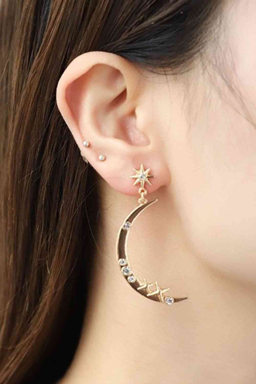 Zircon Star and Moon Alloy Earrings