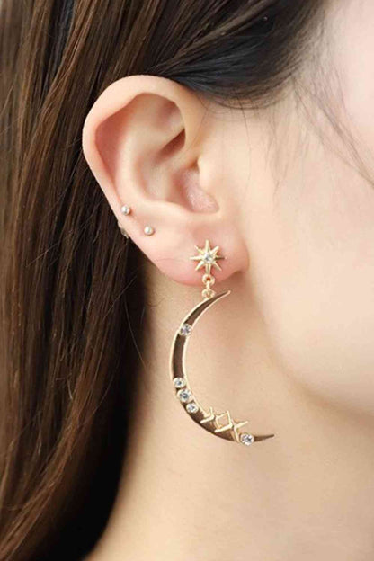 Boucles d'oreilles en alliage étoile et lune en zircon