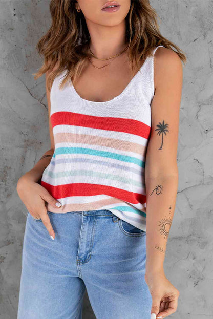 Rainbow Stripe Scoop Neck Knitted Tank