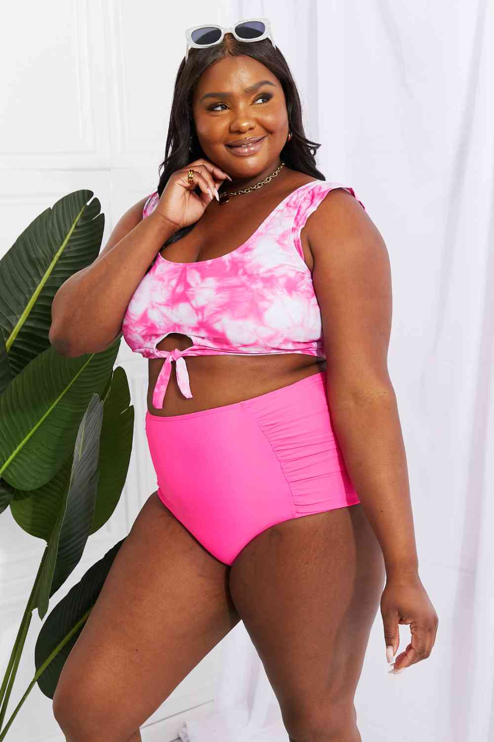 Marina West Swim - Ensemble haut de maillot de bain court Sanibel et bas froncé en rose