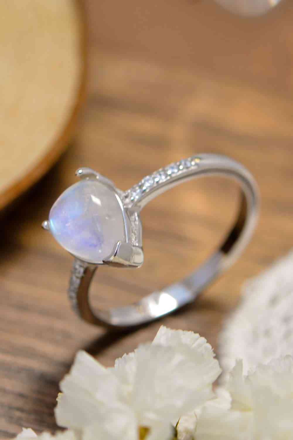 Bague en pierre de lune naturelle de haute qualité, anneau latéral en forme de larme