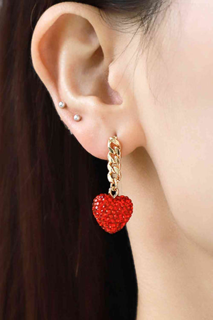 Pendientes colgantes con cadena de corazón y diamantes de imitación