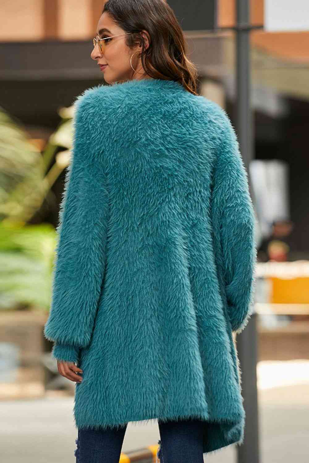 Open Front Fuzzy Cardigan with Pockets