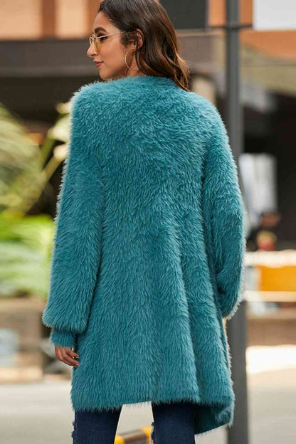 Cardigan pelucheux ouvert sur le devant avec poches