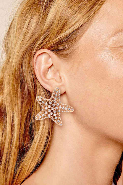 Starfish Zinc Alloy Glass Stone Dangle Earrings