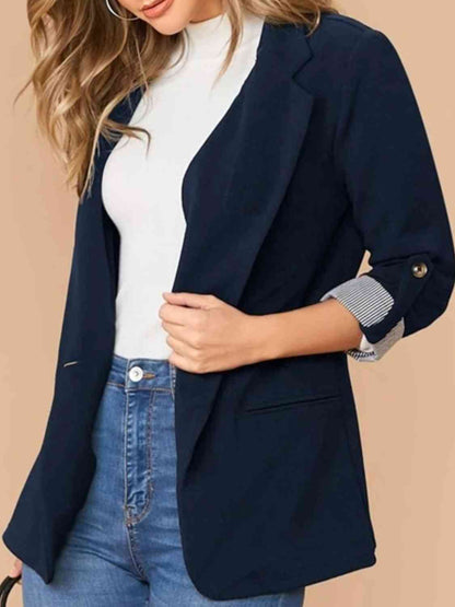 Blazer con cuello de solapa y mangas enrolladas