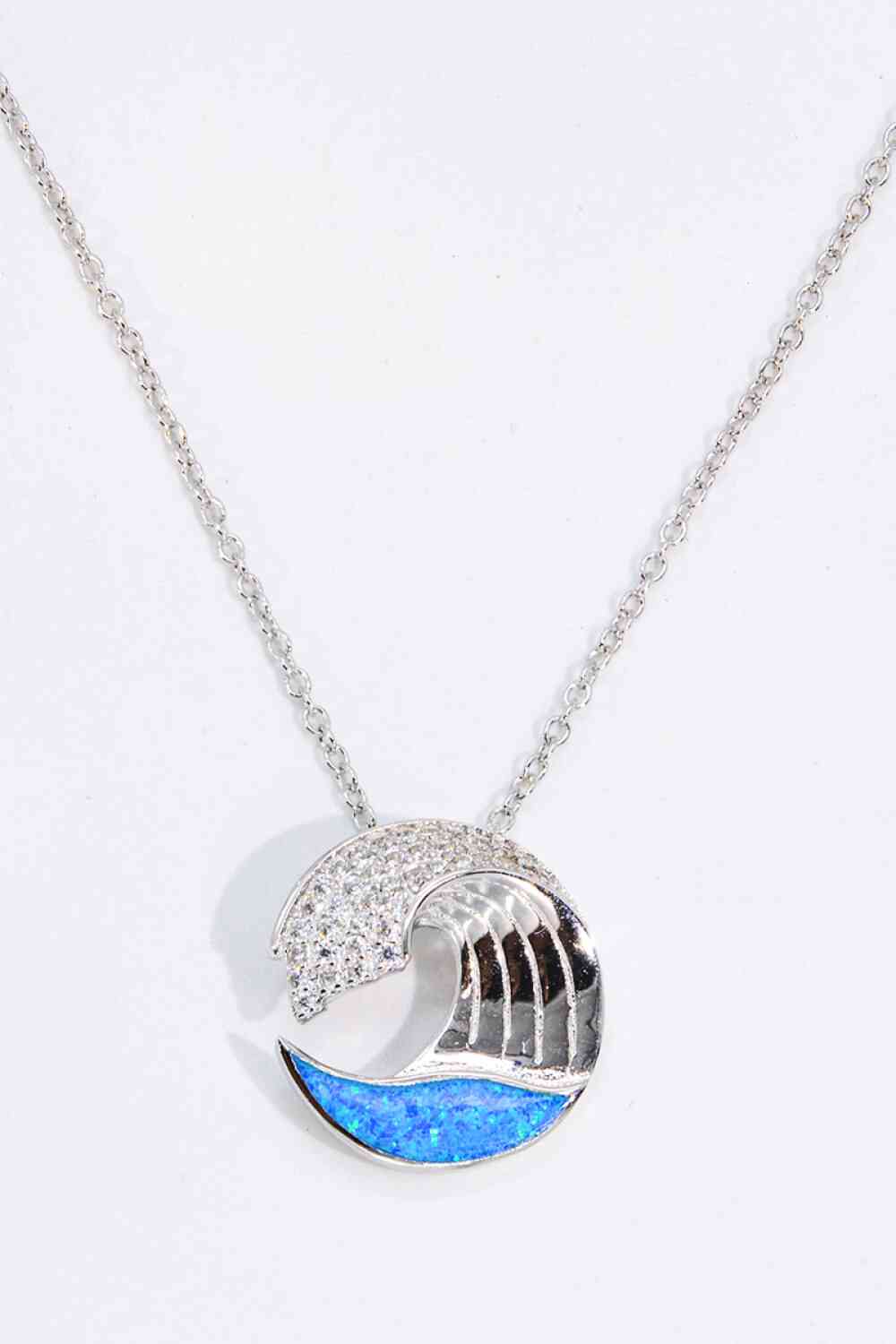 Opal and Zircon Wave Pendant Necklace