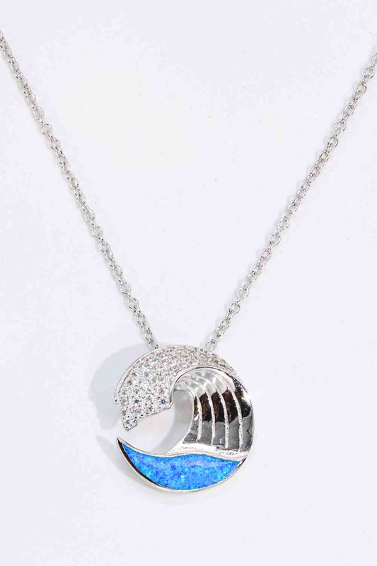 Collier pendentif vague opale et zircon