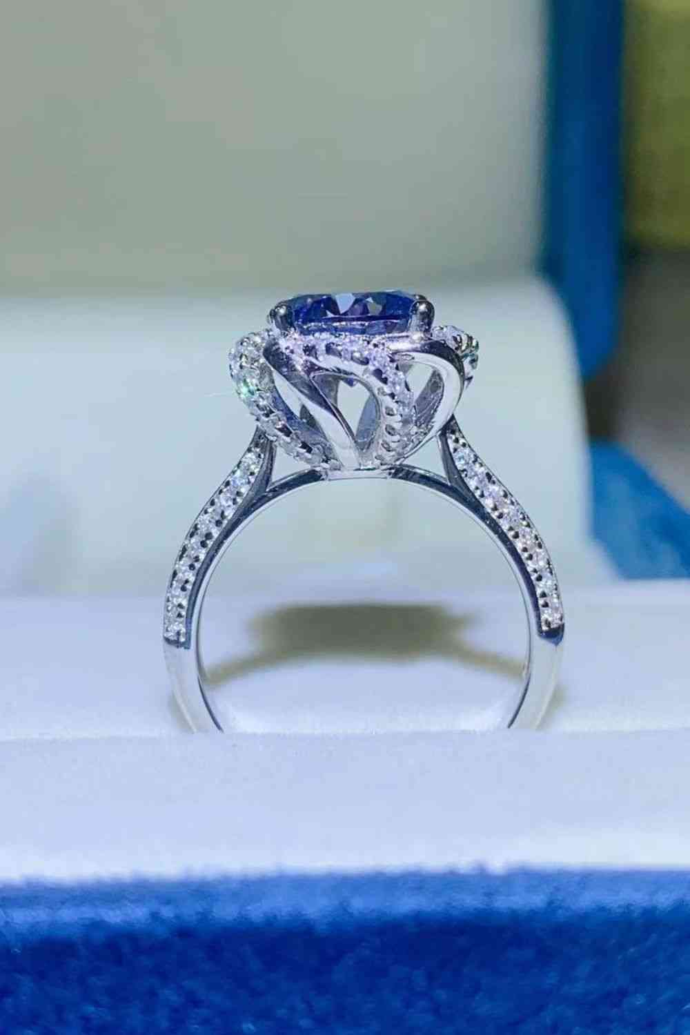 Bague en argent sterling 925 moissanite bleu cobalt 2 carats