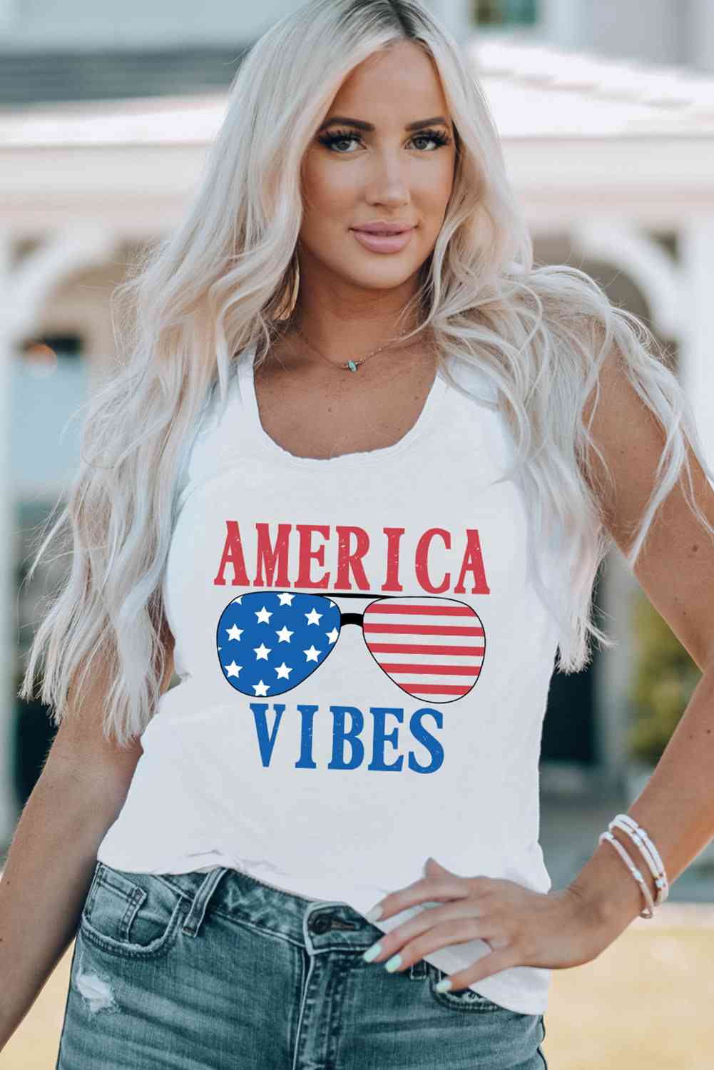 AMERICA VIBES Débardeur graphique à col rond