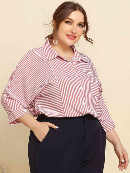 Chemise rayée à manches trois-quarts de grande taille