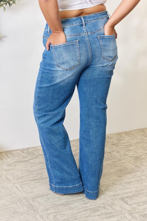 RISEN Jean droit taille haute pleine taille