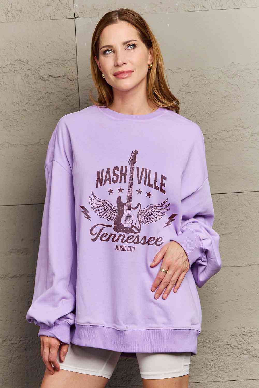 Simply Love Simply Love Sweat-shirt graphique NASHVILLE TENNESSEE MUSIC CITY pleine taille