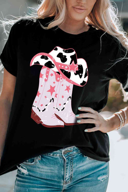 T-shirt graphique avec chapeau et bottes de cowboy