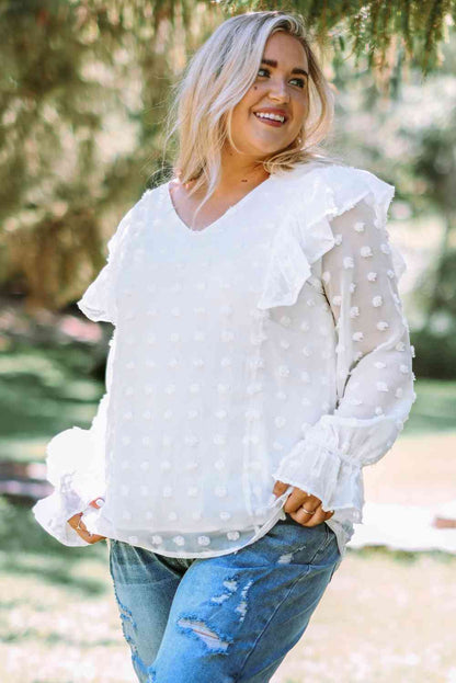 Blouse à Volants à Pois Suisses Grande Taille