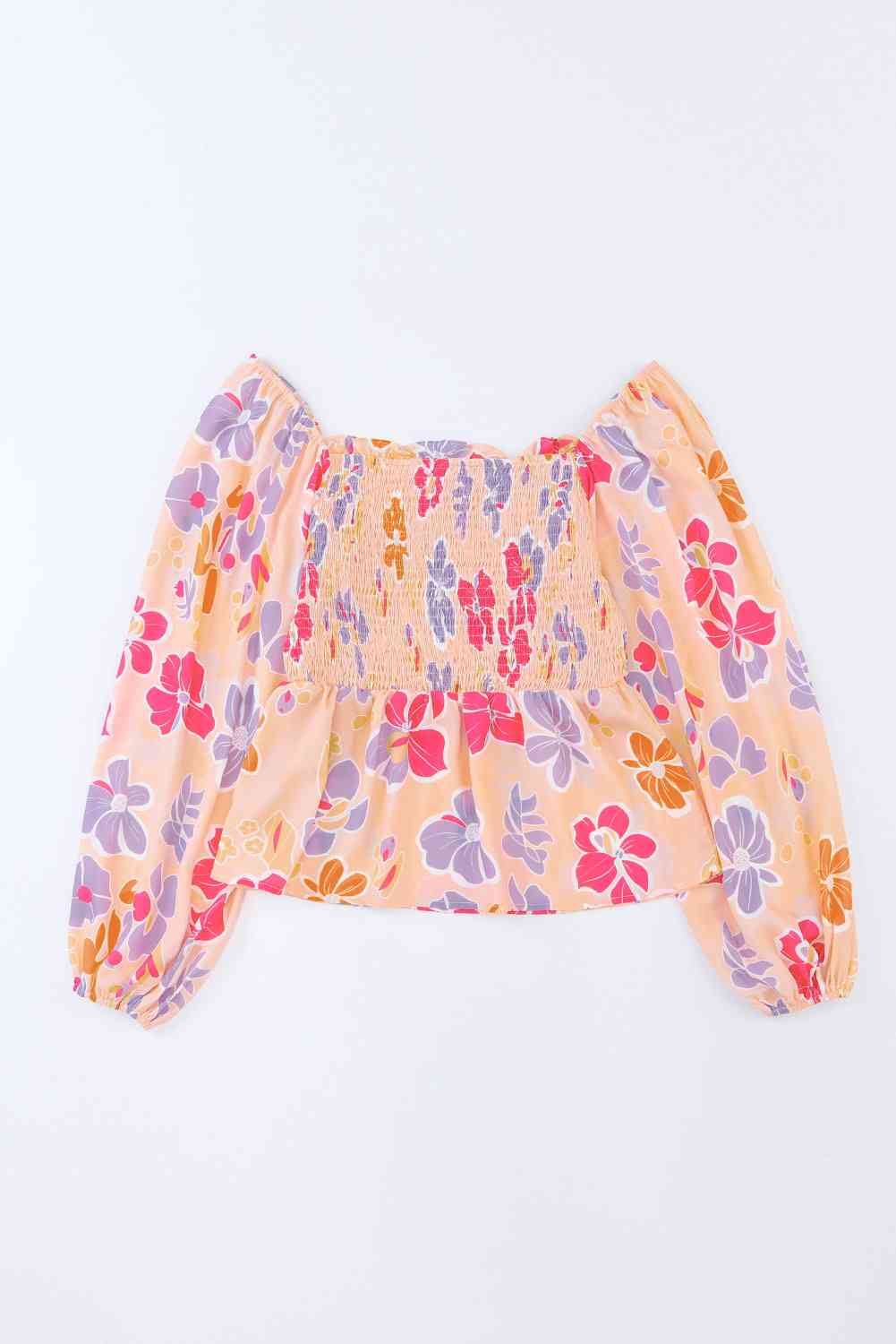 Blusa fruncida con cuello cuadrado floral