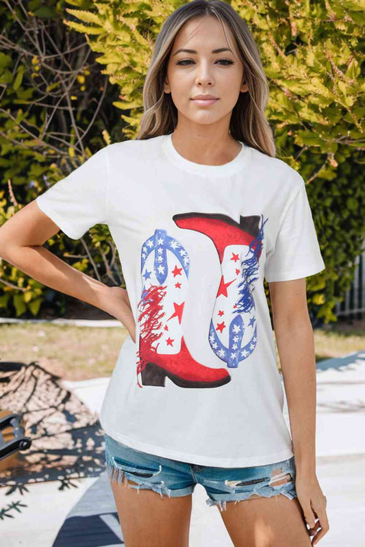 T-shirt graphique avec bottes de cowboy étoiles